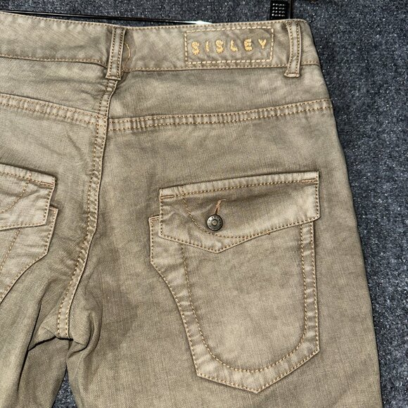 Sisley Jeans Womens 8  Skinny Khaki Cotton Stretch Flap Pockets Tapered Italy 38 - Picture 10 of 10